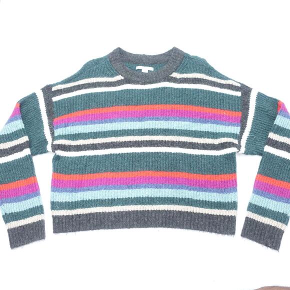 American Eagle Crop Sweater Womens Medium Multicolor Striped Stretch Outfitters - Picture 1 of 7